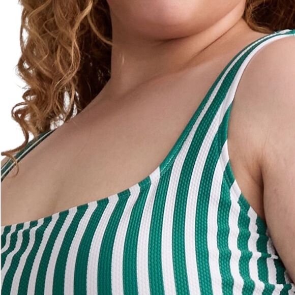 Time And Tru Striped Green And White One-Piece Swimsuit, Size 1X (16W-18W), NWT - Picture 3 of 9